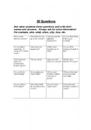 English Worksheet: 20 Questions