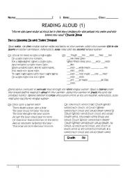 English worksheet: Pair-work Reading Aloud - Pauses, Stress and Intonation (Answers Provided)