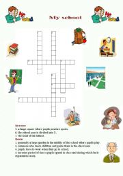 English Worksheet: My school in crossword puzzle.