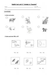 English Worksheet: Animals in Tanzania Test