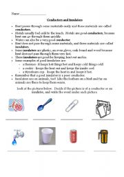 English worksheet: Conductors and Insulators