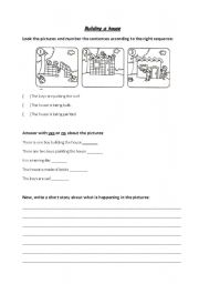 English worksheet: present continuous- building a house