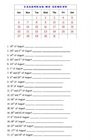 English worksheet: calendar