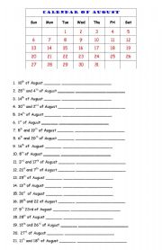 English Worksheet: calendar