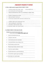 English Worksheet: present perfect tense