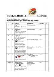English Worksheet: Work schedule for open learning