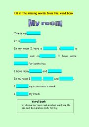 English worksheet: Wellcome to my room.