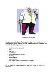 English Worksheet: Role Play Job Interview -Boss