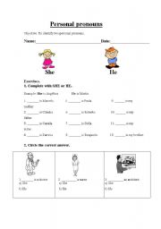 English worksheet: Personal pronouns and professions