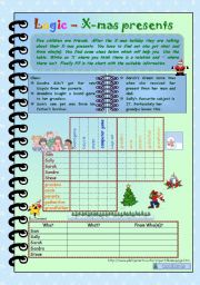 English Worksheet: Logic game (2nd) *** X-mas presents *** with key *** elementary