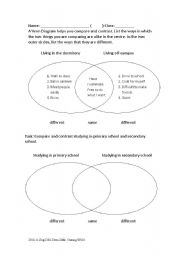 English worksheet: Introducing the concept of compare and contrast with Venn Diagram