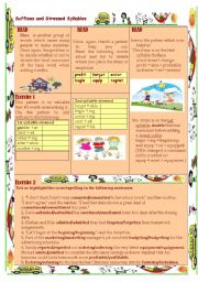 English Worksheet: suffixes and stressed syllables