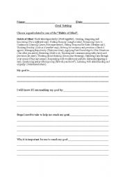 English worksheet: goal setting using habits of mind