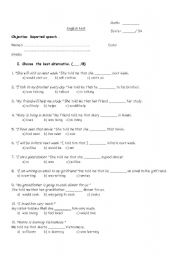 English Worksheet: reported speech test