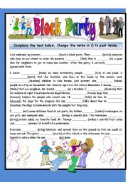 English Worksheet: Block Party - Verbs in the Past Tense