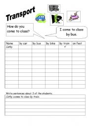 English Worksheet: How do you come to class quiz