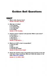 English Worksheet: Questions for Golden Bell Game show