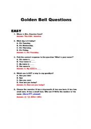 English worksheet: Questions for Golden Bell Game show