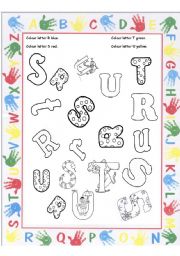 English worksheet: Colour the letter R, S, T, U