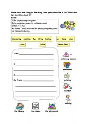 English worksheet: Writing about what I like...