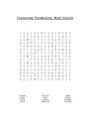 English worksheet: Classroom Vocabulary Word Search 