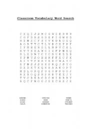 English Worksheet: Classroom Vocabulary Word Search 
