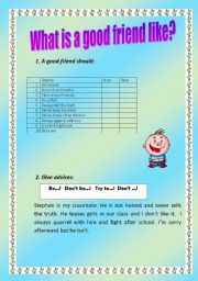 English worksheet: What is a good friend like?