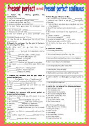 English Worksheet: PRESENT PERFECT AND PRESENT PERFECT CONTINUOUS