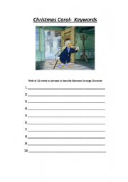 English Worksheet: Christmas Carol Starter Task