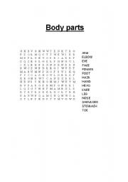 English Worksheet: Body parts word search