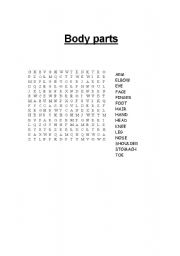 English worksheet: Body parts word search