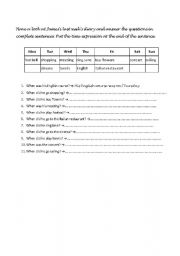 English worksheet: daily dỉay