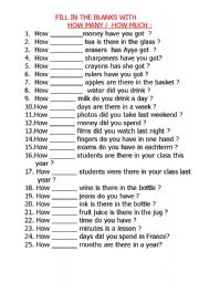 English Worksheet: How many/ How much