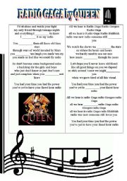 English Worksheet: RADIO GAGA by QUEEN - Present Simple - Past Simple + answers