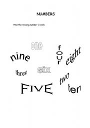 English worksheet: Find the missing number ( 1 - 10 )