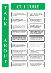English Worksheet: Culture - 18 conversation cards (editable)