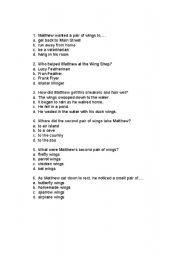 English worksheet: Comprehension Questions for the story The Wing Shop