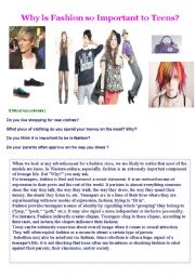 English Worksheet: Reading: Why is Fashion so important for teens?