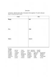 English Worksheet: Synonym Sort