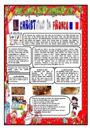 English Worksheet: CHRISTMAS AROUND THE WORLD - PART 3 - FRANCE (B&W VERSION INCLUDED) - READING COMPREHENSION