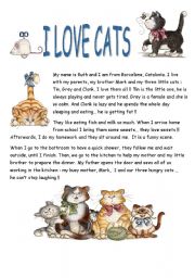 English Worksheet: I LOVE CATS