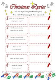 Christmas Lyrics (2 pages + key)