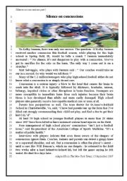 English Worksheet: Silence on concussions part 1 ( the tex t )