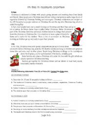 English Worksheet: Christmas in UK and USA (Reading, True/False + Jingle Bells song)