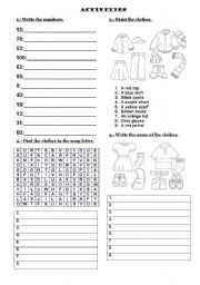 English Worksheet: Numbers and clothes