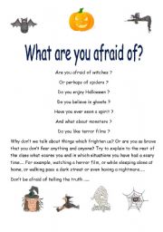 English Worksheet: WHAT ARE YOU AFRAID OF?
