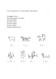 English worksheet: Animals and colours