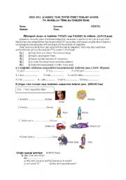 English Worksheet: 7th grade 2nd exam sample