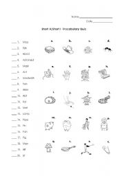 English Worksheet: Short a and Short i Vocabulary Quiz (young/beginning learners)