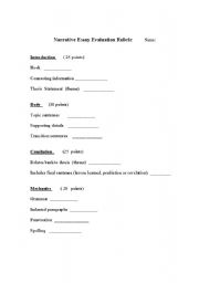 English worksheet: Narrative Essay Scoring Rubric